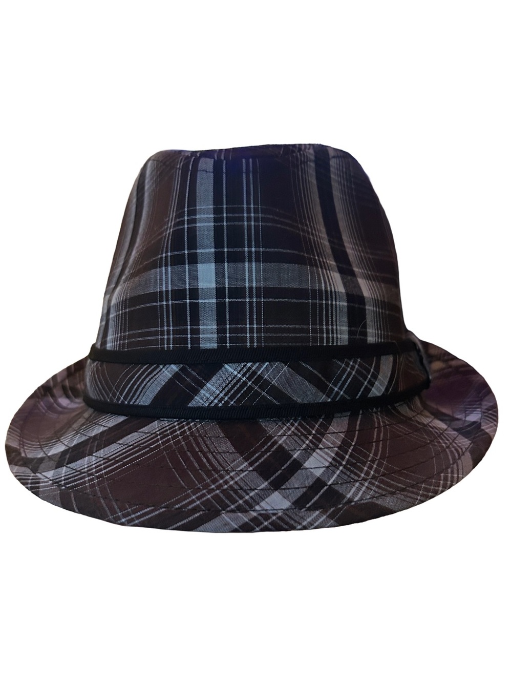 Kenny K Plaid Fedora Hat Gray Black White Trilby Never Worn Pristine